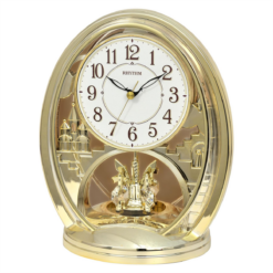 Oval Gilt Mantel Clock with Arabic Dial and Rotating Pendulum