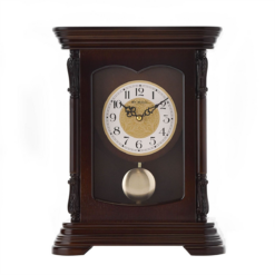 Wooden Mantel Clock with Pendulum and Arabic Numerals