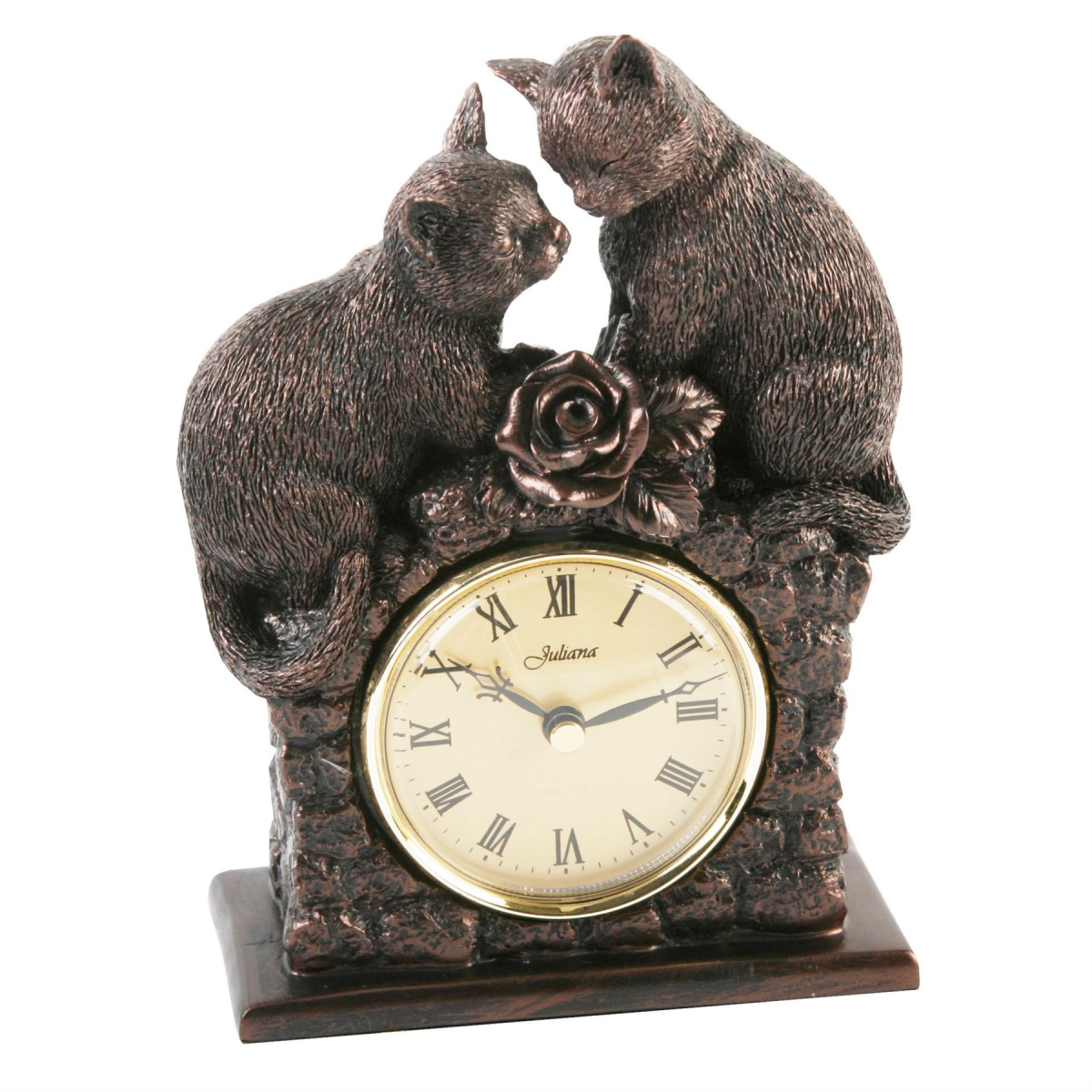 Bronze Effect Figurine Clock with Two Cats Bronze Effect Figurine Clock with Two Cats