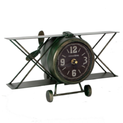 Vintage Aeroplane Mantel Clock Metal Biplane Arabic Dial