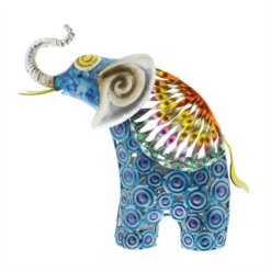 Hand Painted Metal Elephant Figurine Blue Decorative Ornament