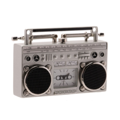 Silver Radio Miniature Desk Clock Retro Cassette Design Ornament