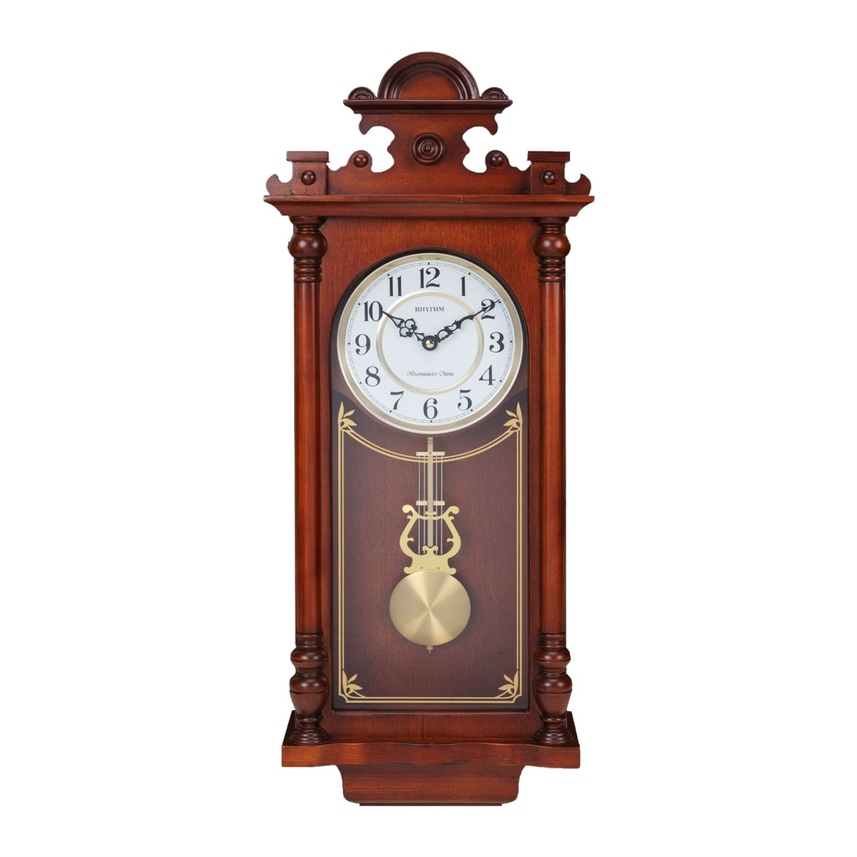 Long Cased Wooden Pendulum Wall Clock with Westminster Chime – Mahogany Finish Long Cased Wooden Pendulum Wall Clock with Westminster Chime – Mahogany Finish