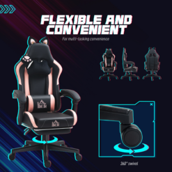 Alternative view of Pink and Black Gaming Chair with Footrest and Cat Ears – Reclining Ergonomic Office Chair