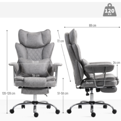 Alternative view of Grey Reclining Gaming Chair with Footrest – High Back Ergonomic Office Chair