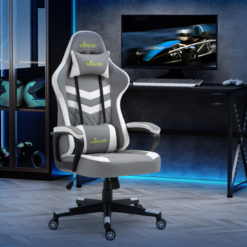 Alternative view of Grey and White Racing Gaming Chair with Lumbar Support – Ergonomic Swivel Office Chair