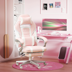 Alternative view of Pink PU Leather Gaming Chair with Footrest – 150° Reclining Ergonomic Office Chair