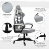 Grey and White Racing Gaming Chair with Lumbar Support – Ergonomic Swivel Office Chair