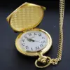 Gold Quartz Steampunk Pocket Watch Necklace with Chain – Vintage Unisex Pendant