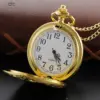 Gold Quartz Steampunk Pocket Watch Necklace with Chain – Vintage Unisex Pendant