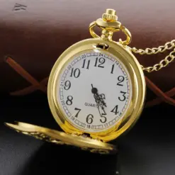 Alternative view of Gold Quartz Steampunk Pocket Watch Necklace with Chain – Vintage Unisex Pendant