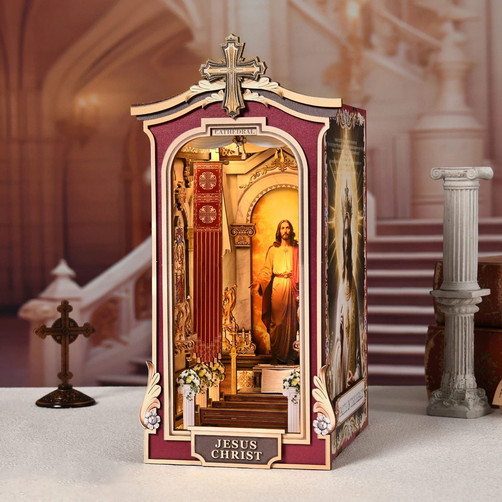DIY Book Nook Cathedral 3D Wooden Puzzle Bookend Kit with Light Effect DIY Book Nook Cathedral 3D Wooden Puzzle Bookend Kit with Light Effect - Image 5