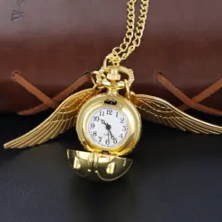 Alternative view of Magic Gold Fairy Ball Pocket Watch Necklace – Vintage Quartz Pendant Watch