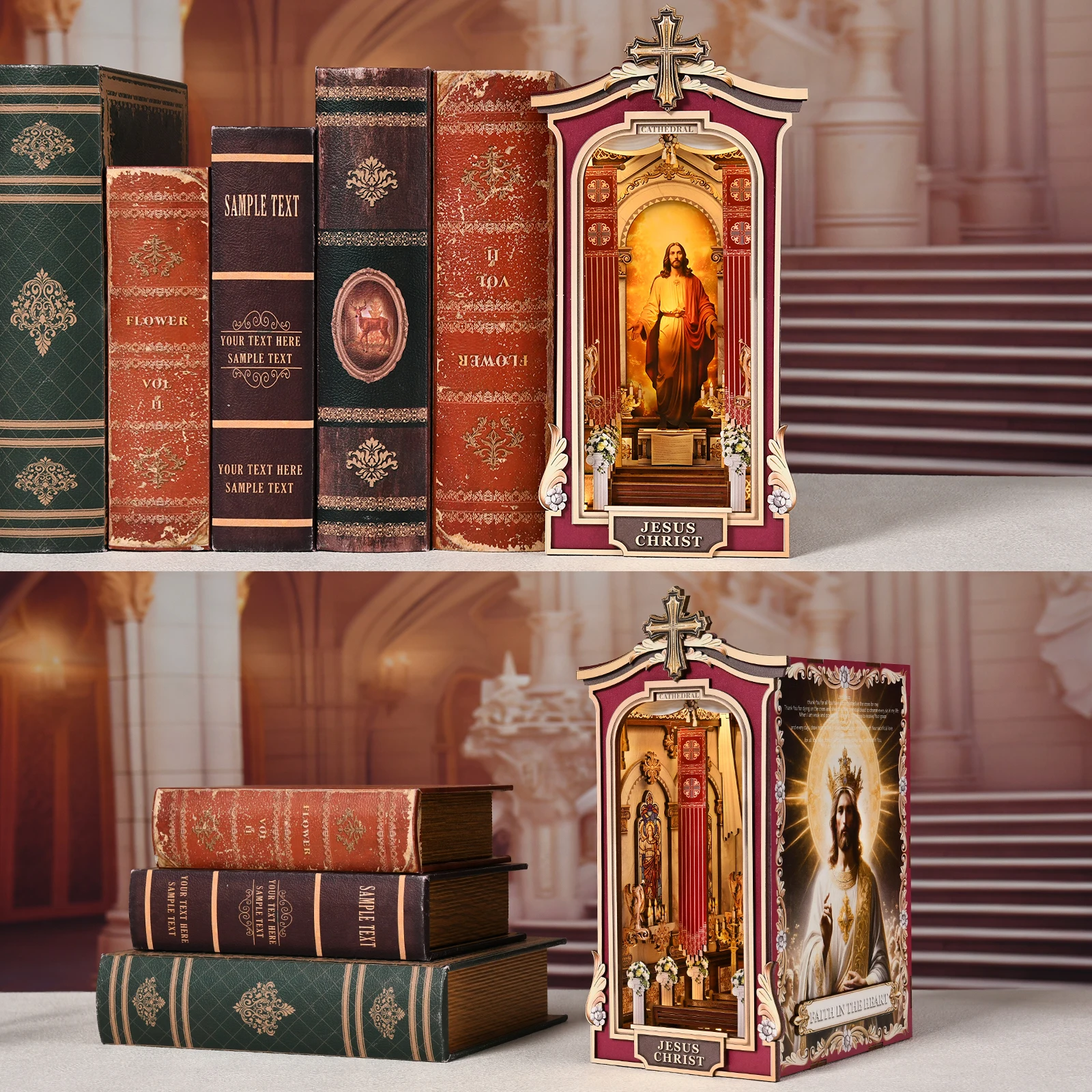 DIY Book Nook Cathedral 3D Wooden Puzzle Bookend Kit with Light Effect DIY Book Nook Cathedral 3D Wooden Puzzle Bookend Kit with Light Effect - Image 9