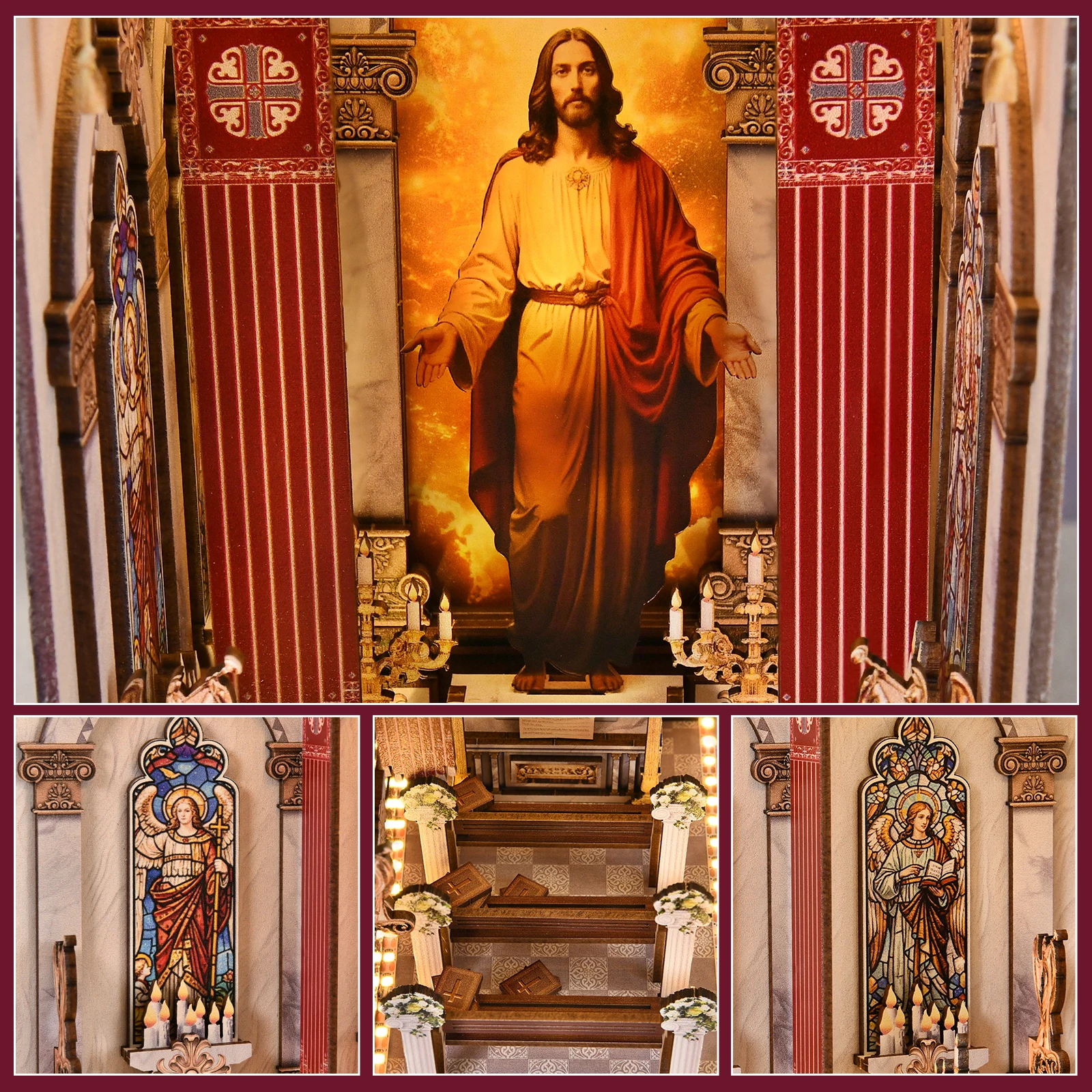 DIY Book Nook Cathedral 3D Wooden Puzzle Bookend Kit with Light Effect DIY Book Nook Cathedral 3D Wooden Puzzle Bookend Kit with Light Effect - Image 8