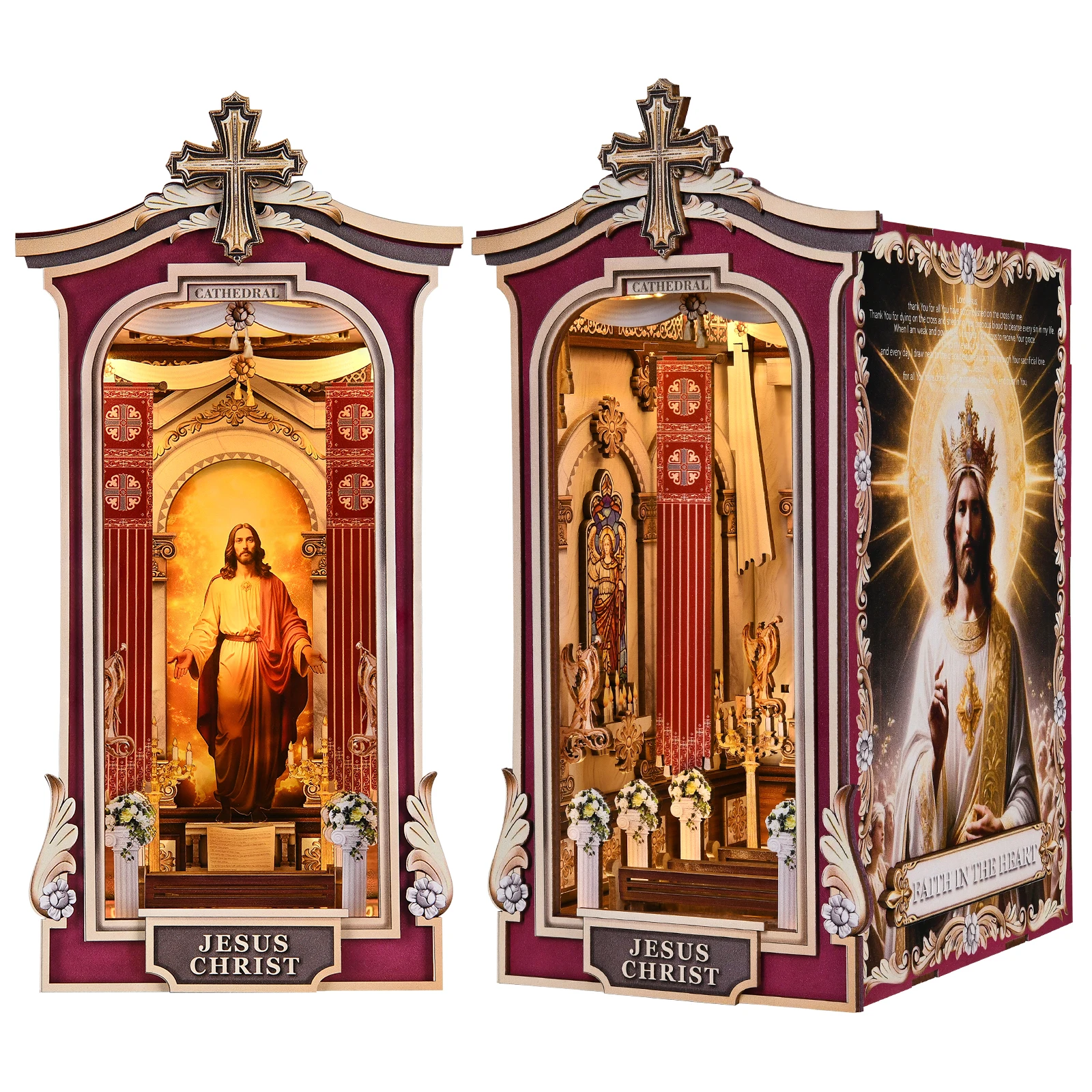 DIY Book Nook Cathedral 3D Wooden Puzzle Bookend Kit with Light Effect DIY Book Nook Cathedral 3D Wooden Puzzle Bookend Kit with Light Effect