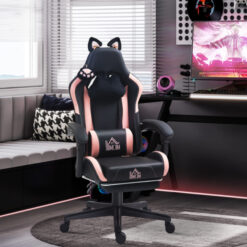 Alternative view of Pink and Black Gaming Chair with Footrest and Cat Ears – Reclining Ergonomic Office Chair