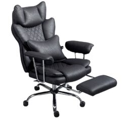 Black Reclining Gaming Chair with Footrest – High Back Ergonomic Office Chair with Lumbar Support