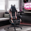Pink and Black Gaming Chair with Footrest and Cat Ears – Reclining Ergonomic Office Chair