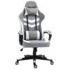 Grey and White Racing Gaming Chair with Lumbar Support – Ergonomic Swivel Office Chair