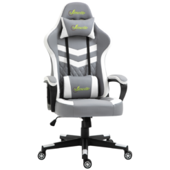 Grey and White Racing Gaming Chair with Lumbar Support – Ergonomic Swivel Office Chair