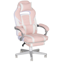 Pink PU Leather Gaming Chair with Footrest – 150° Reclining Ergonomic Office Chair