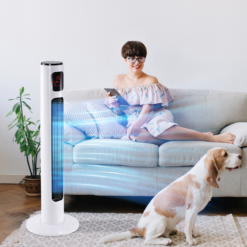 Alternative view of White Tower Fan with Remote Control – 3 Speed Oscillating Fan with 12 Hour Timer