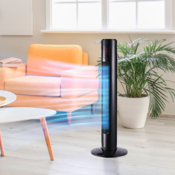 Alternative view of Black Tower Fan with Remote Control – 3 Speed Oscillating Fan with 12 Hour Timer