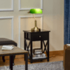 Banker’s Table Lamp with Antique Bronze Base – Glass Shade Desk Light
