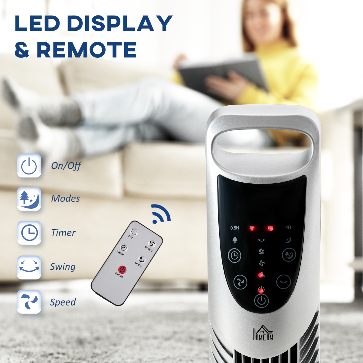 Silver Tower Fan with Remote Control – 3 Speed Oscillating Cooling Fan with Timer Silver Tower Fan with Remote Control – 3 Speed Oscillating Cooling Fan with Timer - Image 4