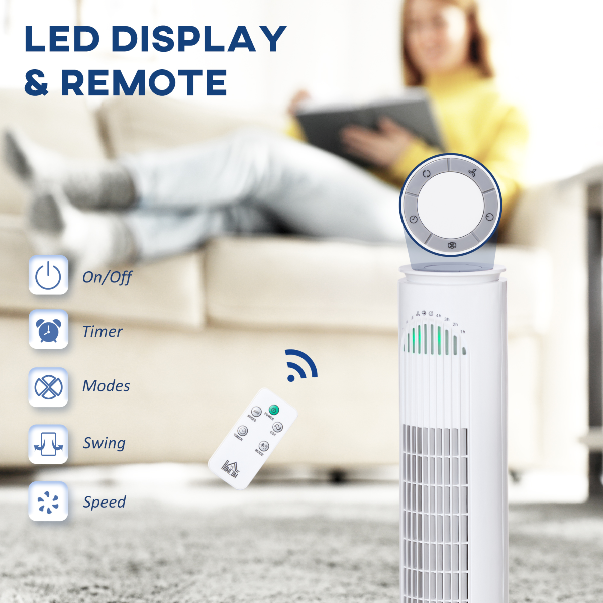 White Tower Fan with Remote Control – 3 Speed Oscillating Cooling Fan with Timer White Tower Fan with Remote Control – 3 Speed Oscillating Cooling Fan with Timer - Image 4