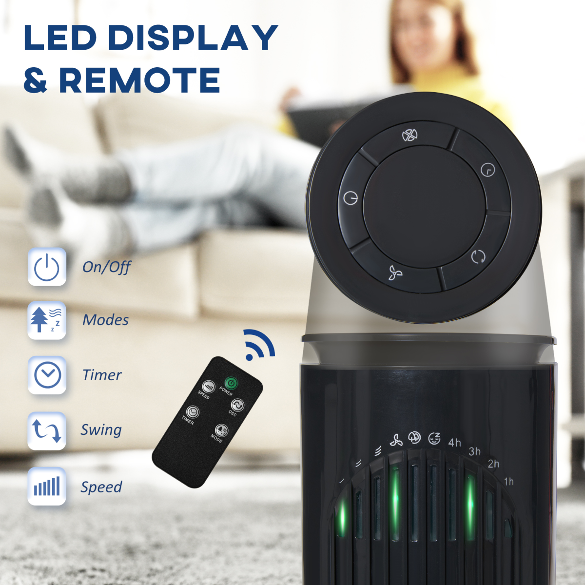 Dark Grey Tower Fan with Remote Control – 3 Speed Oscillating Cooling Fan with Timer Dark Grey Tower Fan with Remote Control – 3 Speed Oscillating Cooling Fan with Timer - Image 4