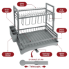 Grey 2 Tier Dish Drainer Rack – Detachable Kitchen Drying Organiser