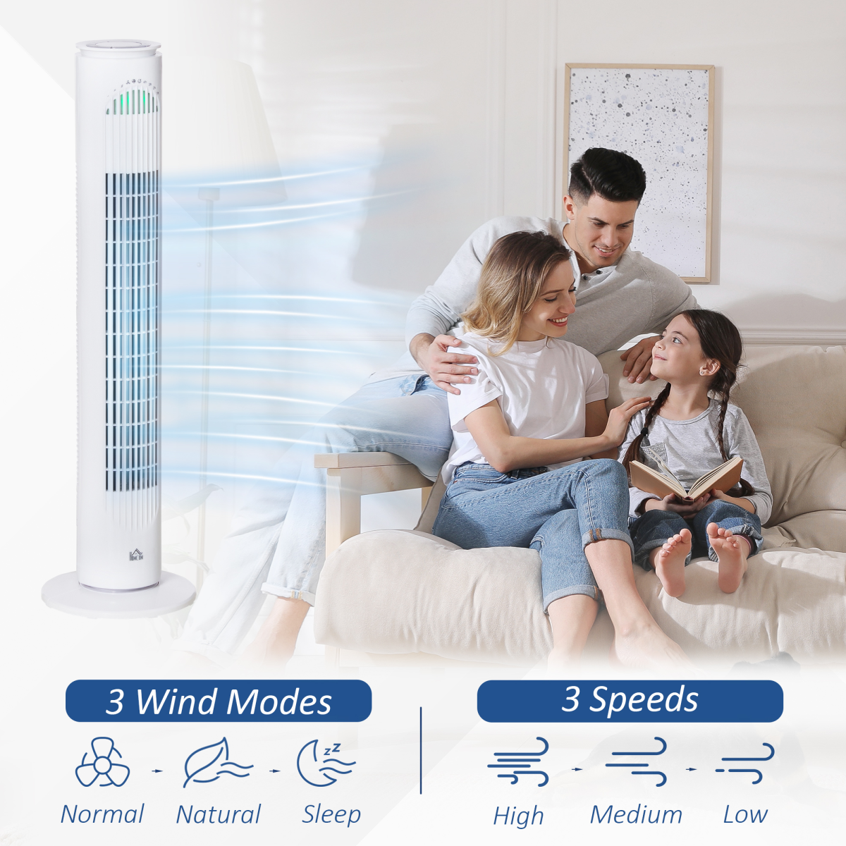 White Tower Fan with Remote Control – 3 Speed Oscillating Cooling Fan with Timer White Tower Fan with Remote Control – 3 Speed Oscillating Cooling Fan with Timer - Image 5