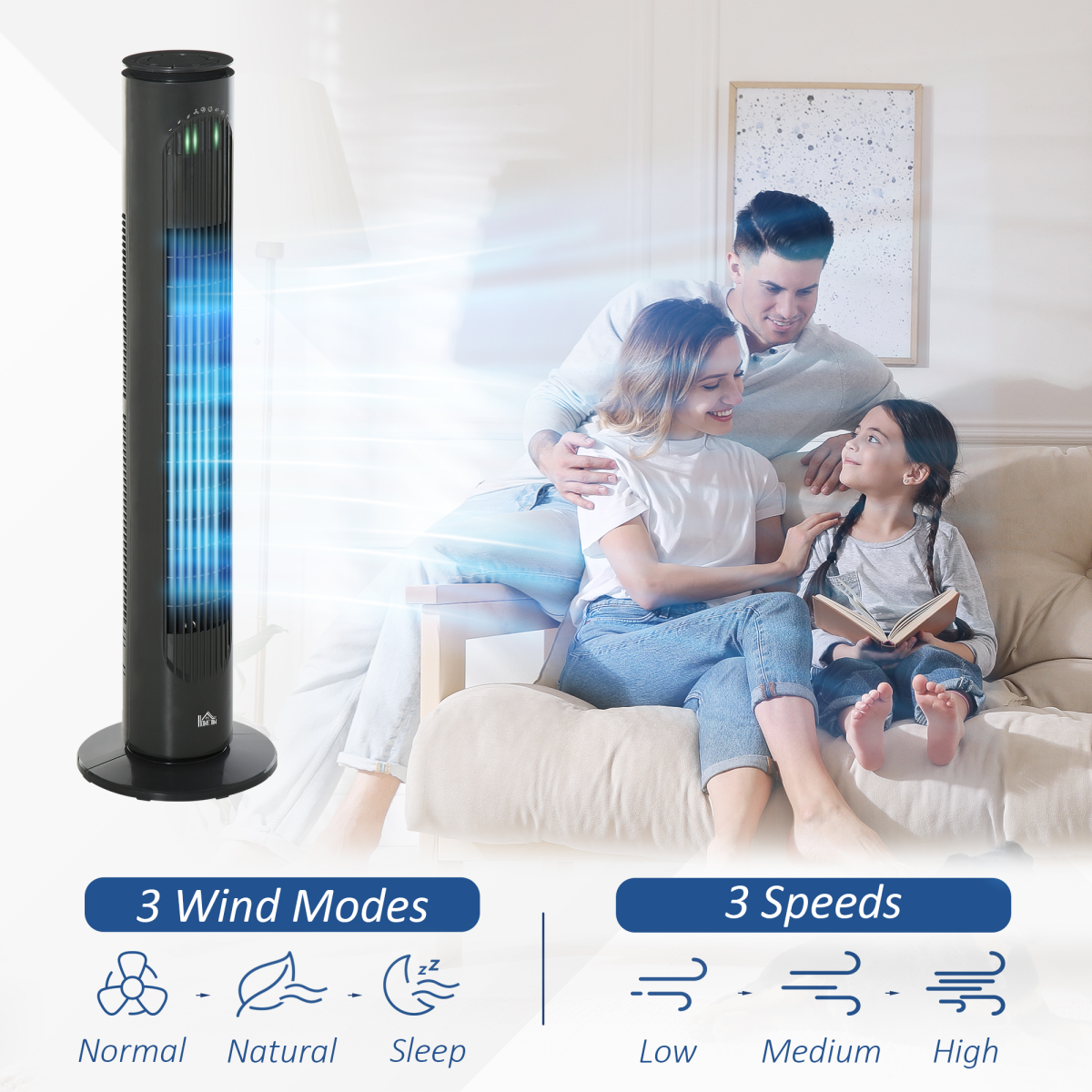 Dark Grey Tower Fan with Remote Control – 3 Speed Oscillating Cooling Fan with Timer Dark Grey Tower Fan with Remote Control – 3 Speed Oscillating Cooling Fan with Timer - Image 5