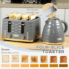 Grey Kettle and Toaster Set – 1.7L Rapid Boil Kettle and 4 Slice Toaster