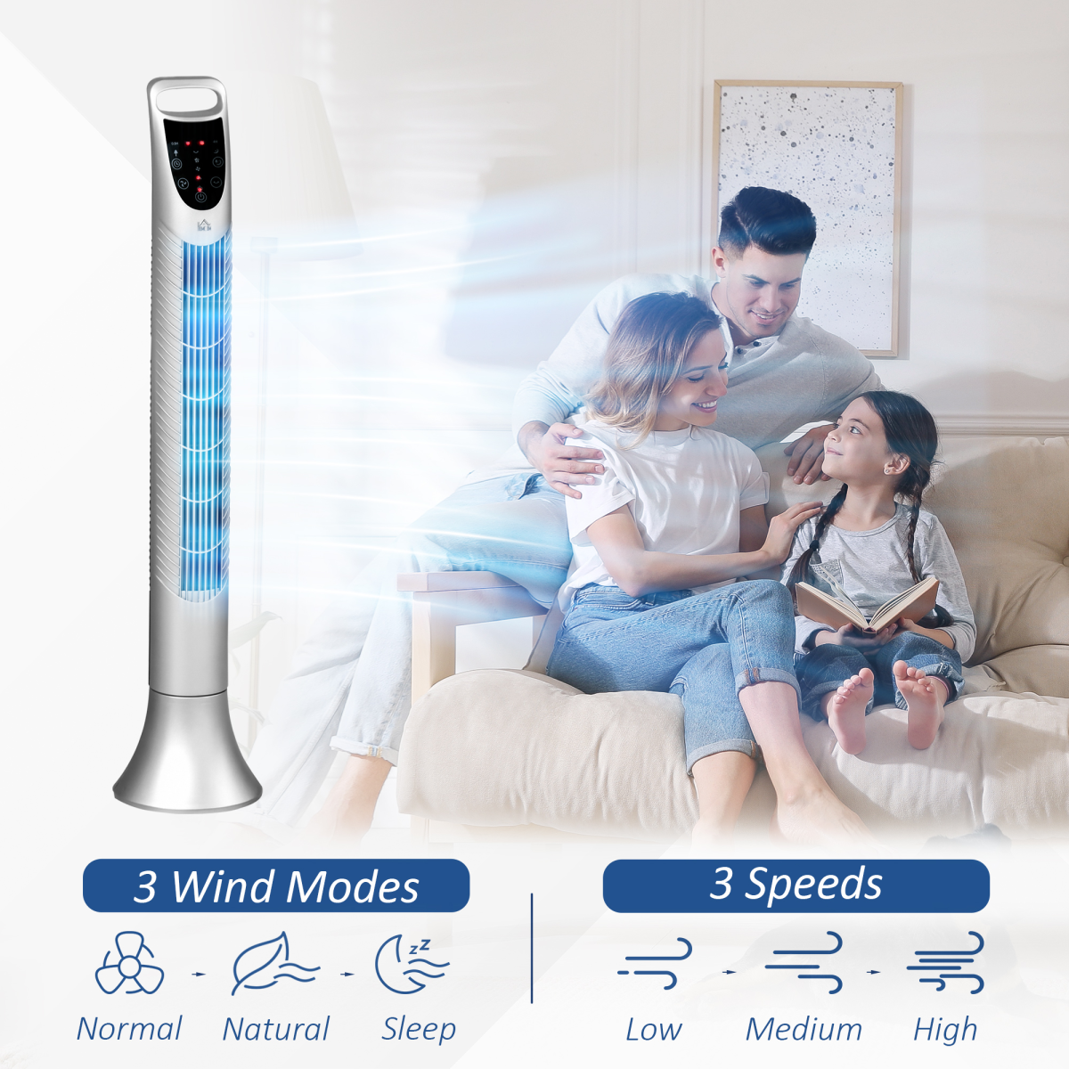 Silver Tower Fan with Remote Control – 3 Speed Oscillating Cooling Fan with Timer Silver Tower Fan with Remote Control – 3 Speed Oscillating Cooling Fan with Timer - Image 5