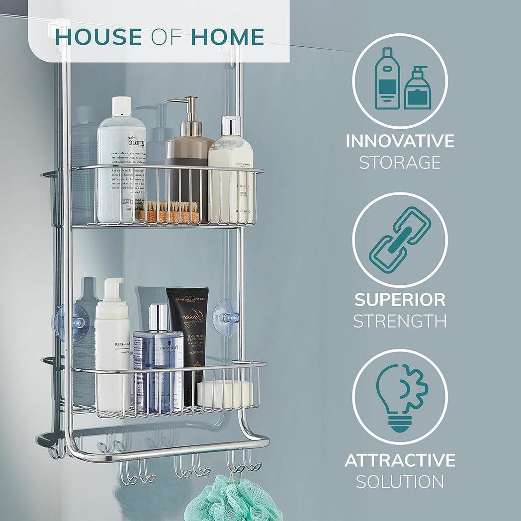 Over Door Shower Caddy with Nano Coating – 2 Tier Bathroom Storage Organiser Over Door Shower Caddy with Nano Coating – 2 Tier Bathroom Storage Organiser - Image 4