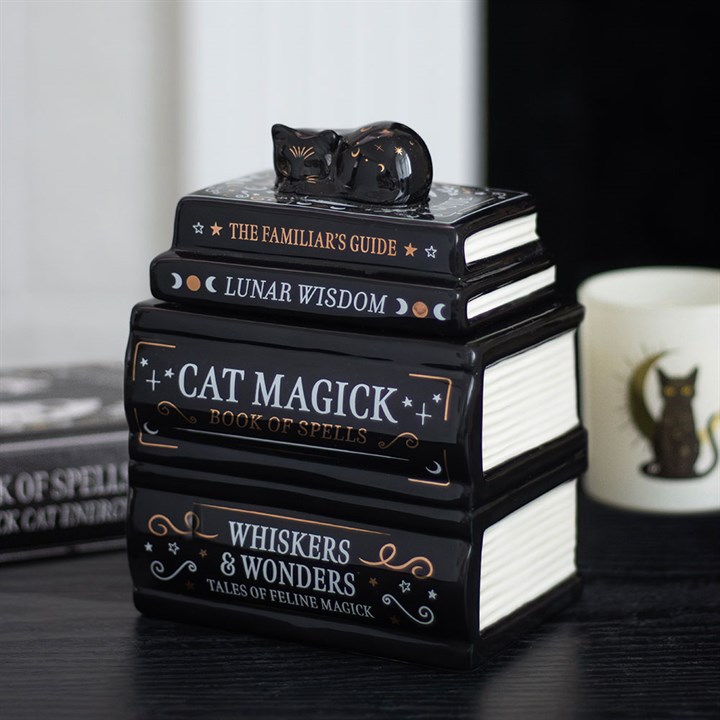 Black Cat Book Stack Oil Burner with Cat Black Cat Book Stack Oil Burner with Cat
