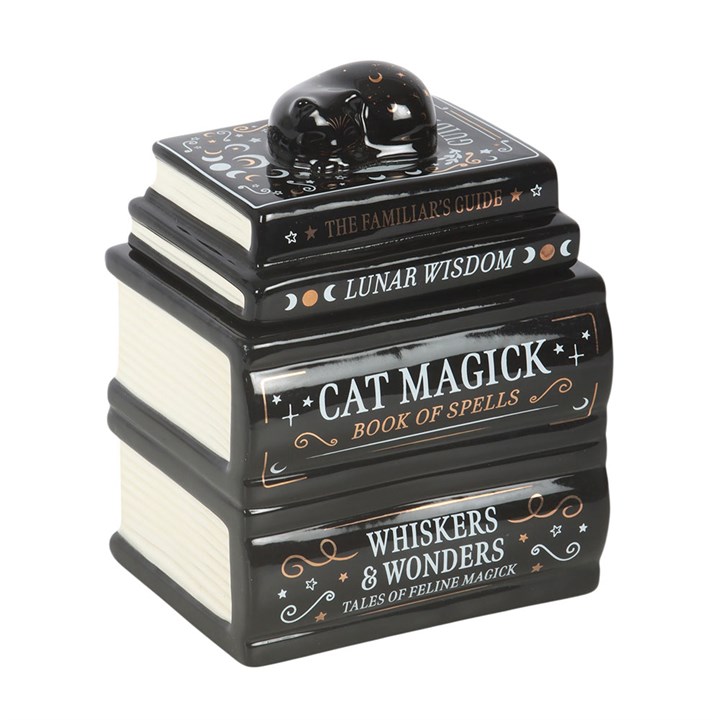 Black Cat Book Stack Oil Burner with Cat Black Cat Book Stack Oil Burner with Cat - Image 2