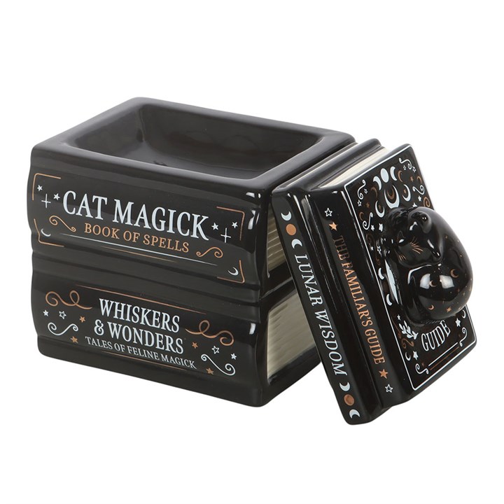 Black Cat Book Stack Oil Burner with Cat Black Cat Book Stack Oil Burner with Cat - Image 3