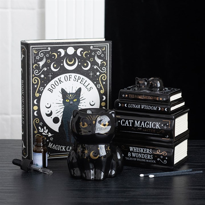 Black Cat Book Stack Oil Burner with Cat Black Cat Book Stack Oil Burner with Cat - Image 5