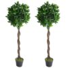 Pair of 120cm Artificial Twist Bay Laurel Ball Trees – Natural Topiary Plants