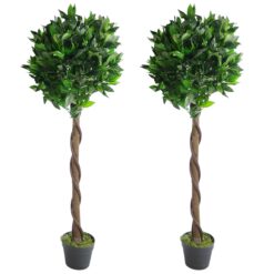 Alternative view of Pair of 120cm Artificial Twist Bay Laurel Ball Trees – Natural Topiary Plants
