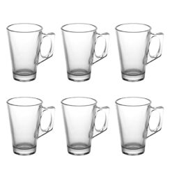 Latte Glass Set with Coffee Pod Stand – 6 Glasses and Chrome Capsule Holder