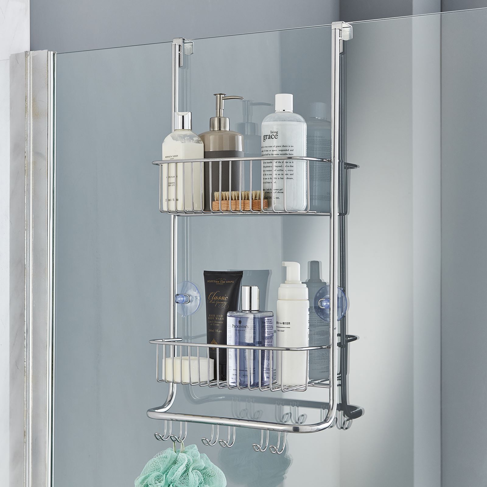Over Door Shower Caddy with Nano Coating – 2 Tier Bathroom Storage Organiser Over Door Shower Caddy with Nano Coating – 2 Tier Bathroom Storage Organiser