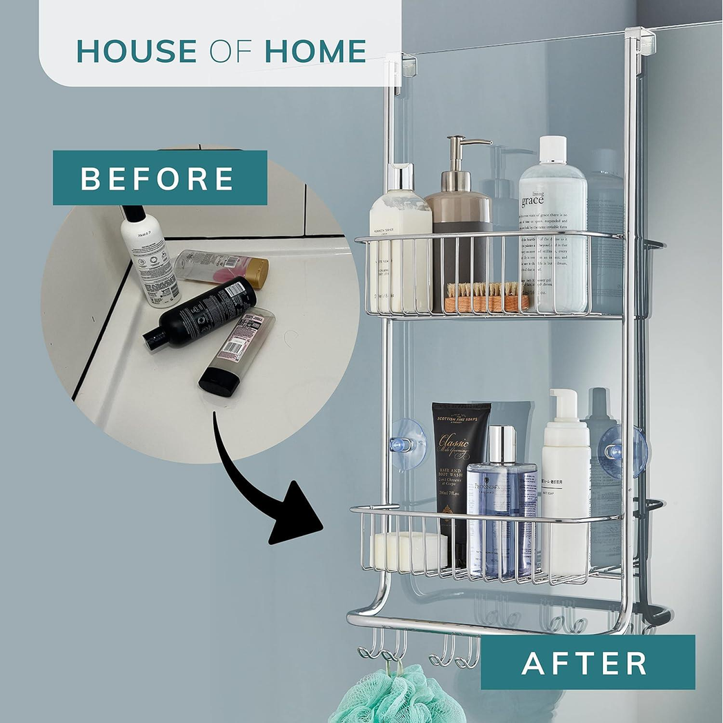 Over Door Shower Caddy with Nano Coating – 2 Tier Bathroom Storage Organiser Over Door Shower Caddy with Nano Coating – 2 Tier Bathroom Storage Organiser - Image 5