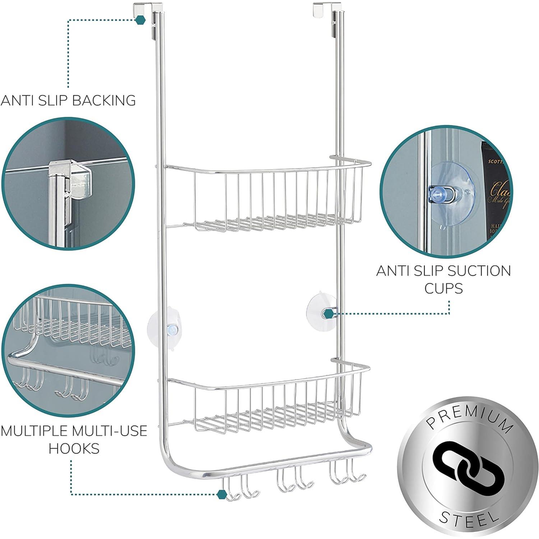 Over Door Shower Caddy with Nano Coating – 2 Tier Bathroom Storage Organiser Over Door Shower Caddy with Nano Coating – 2 Tier Bathroom Storage Organiser - Image 8