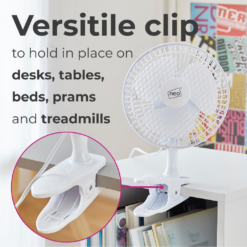 Alternative view of White Mini Clip Desk Fan – 6 Inch 2 Speed Fan with Base Mount