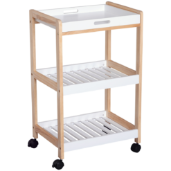 Kitchen Serving Trolley with Wheels – Bamboo MDF Storage Cart 74.5 cm